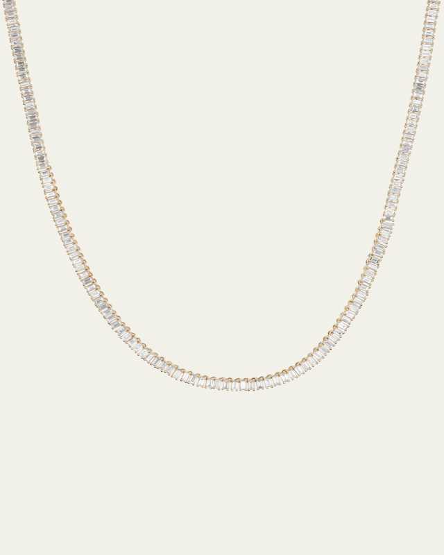 14K Yellow Gold Vertical Diamond Baguette Tennis Necklace